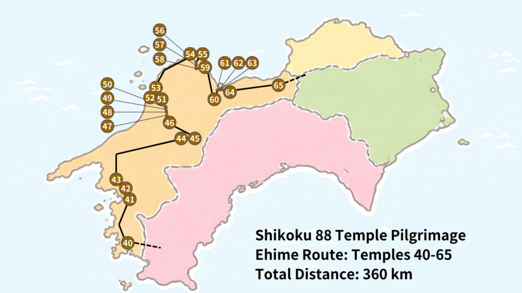 Shikoku Map: Ehime Temples and Route