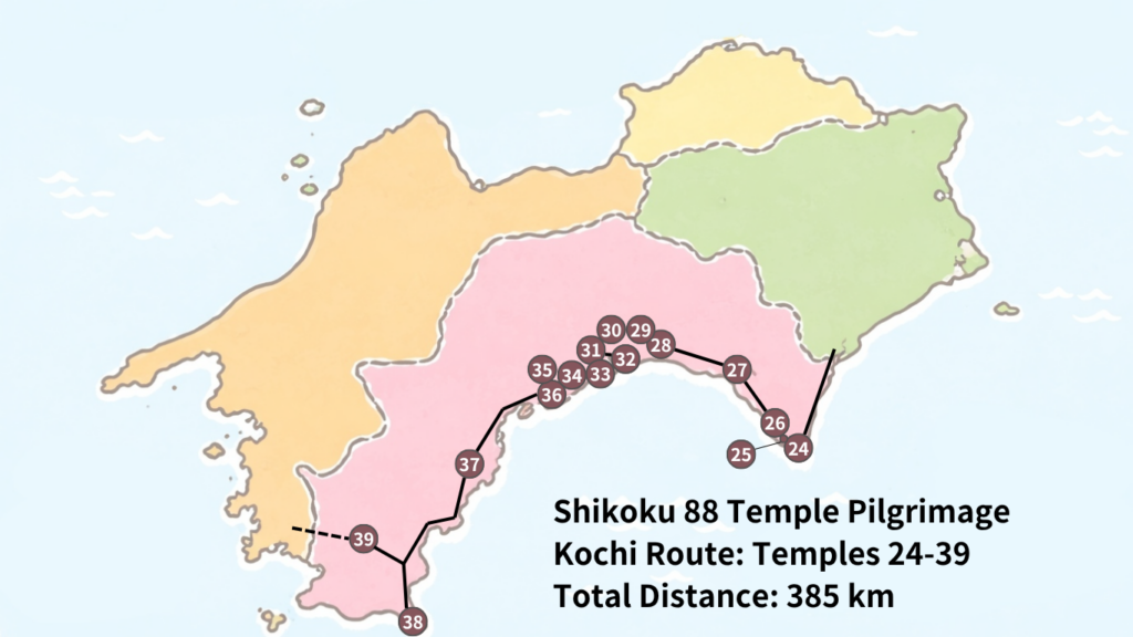 Shikoku Map: Kochi Temples and Route
