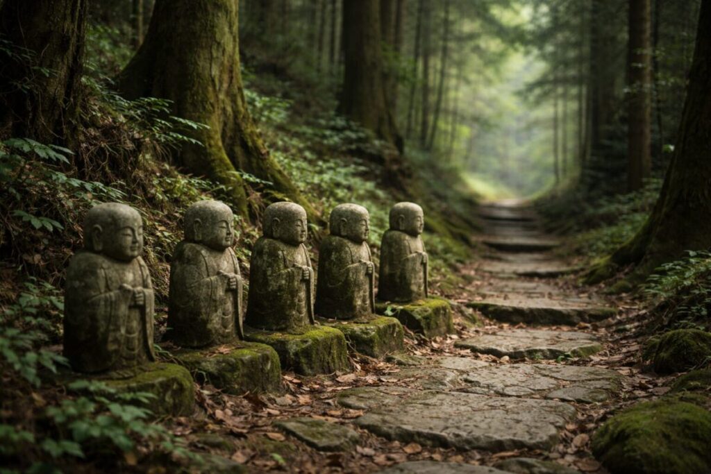 地蔵菩薩の解説｜山道に突如現れる5体の地蔵｜かつての人の面影が感じられる