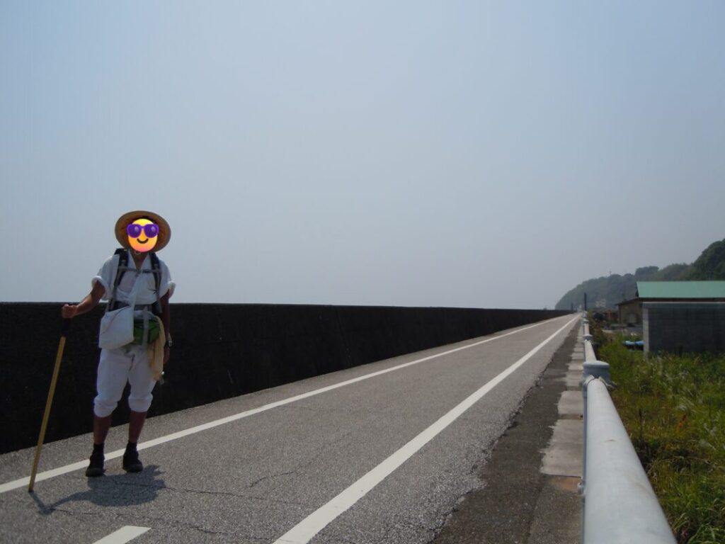 The pilgrimage road from Muroto to Kochi city: myself dressed as a walking pilgrim