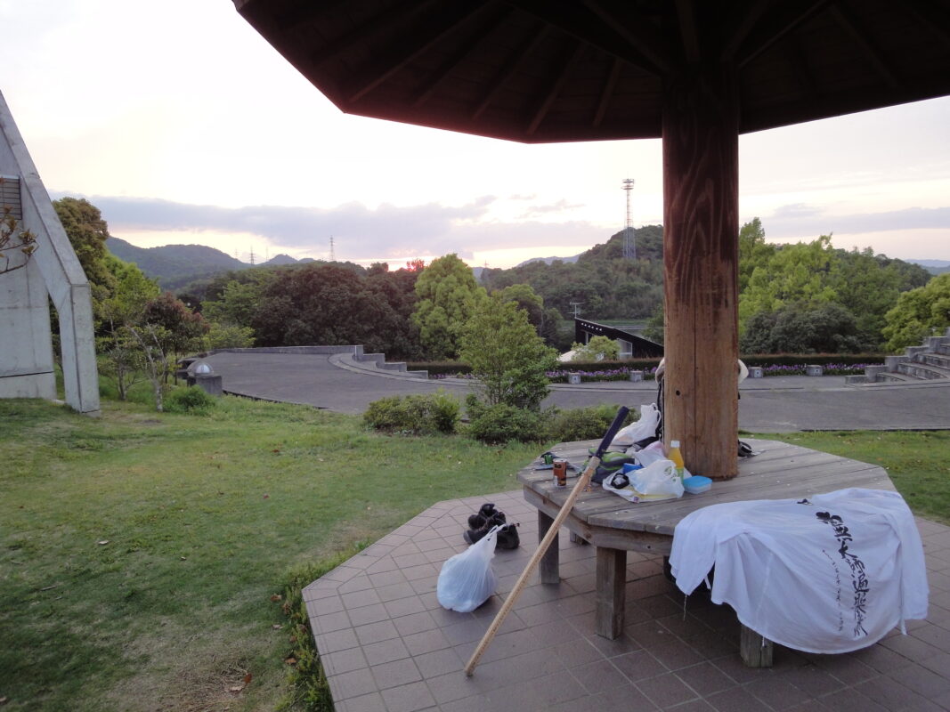 Wild camping during the Shikoku pilgrimage: I left my backpack on a bench.