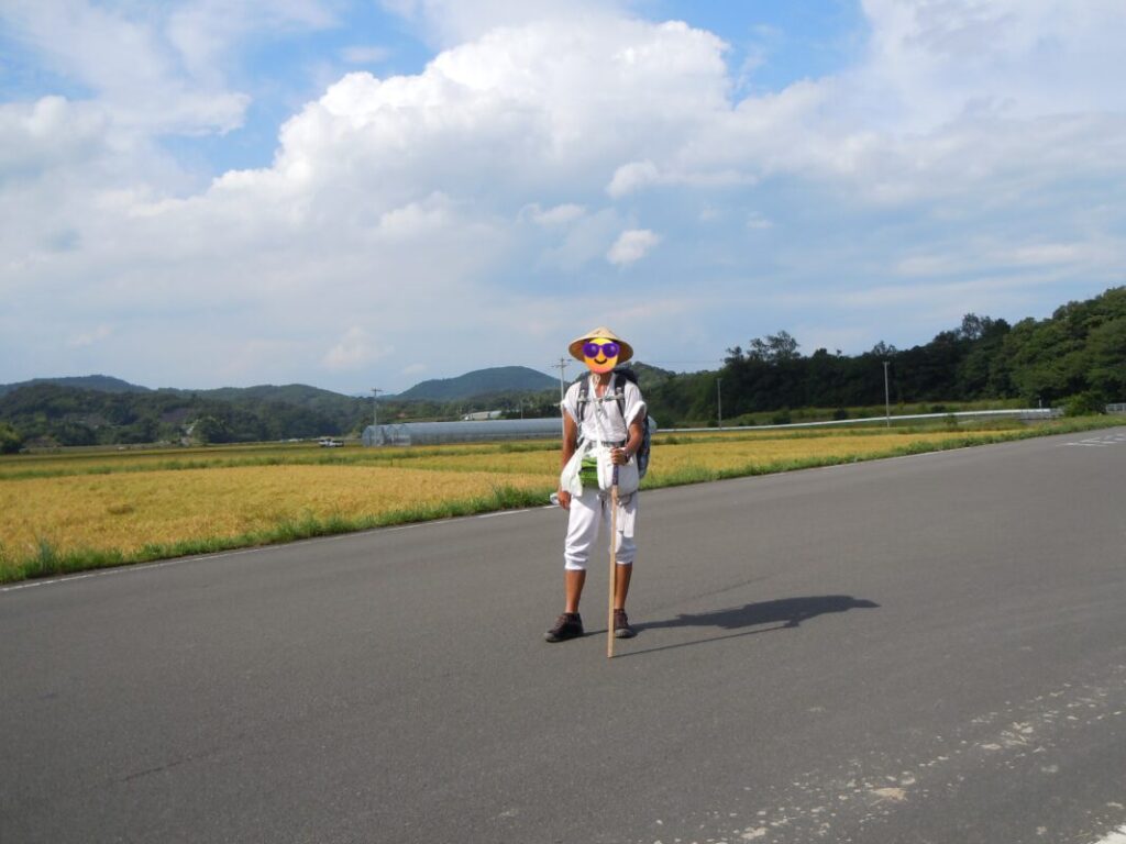 Me in walking pilgrim attire: pilgrimage in midsummer