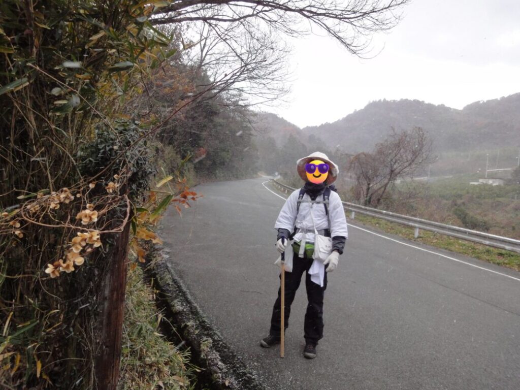 Hail falling on the mountain trail to Senyuji Temple